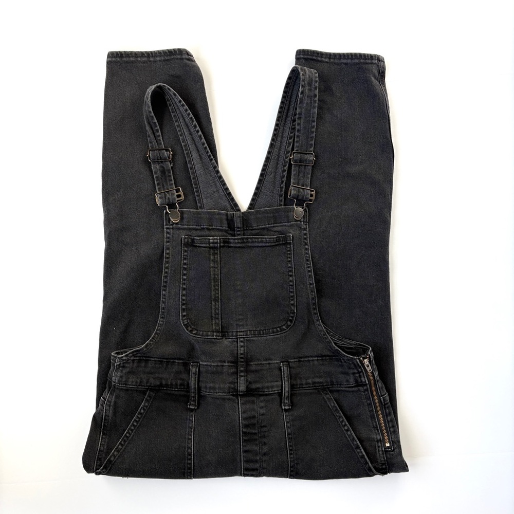 Madewell Skinny Denim Jeans Overalls Petite Large Black Lunar Wash Side Zipper